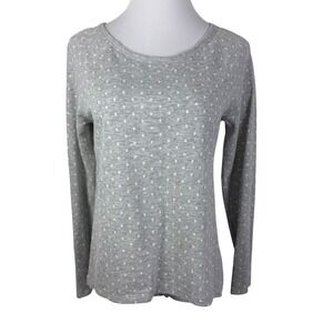 Gap Grey Polka Dot Raglan Long Sleeve Shirt Women's Medium High‎ Low Hem